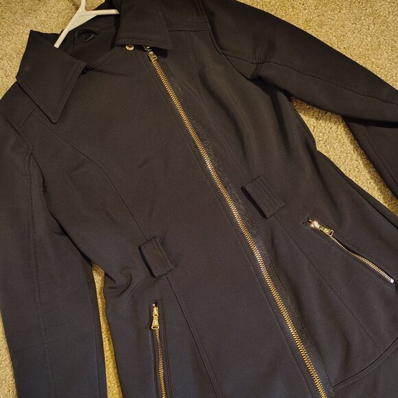 Guess Black Asymmetrical Zip Black MOTO Fitted Jacket Pea Coat Size Small - Picture 12 of 15